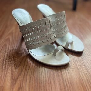 Nine West White Leather Slip-On Heels